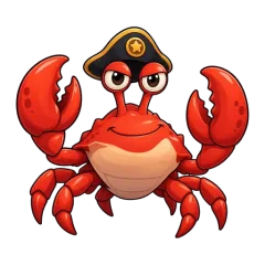 Captain Pinch, a crab in a pirate hat