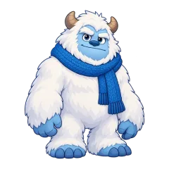 Yeti Joe, a fluffy yeti in a blue scarf