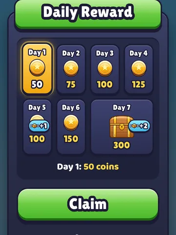 The daily reward card with a seven day streak
