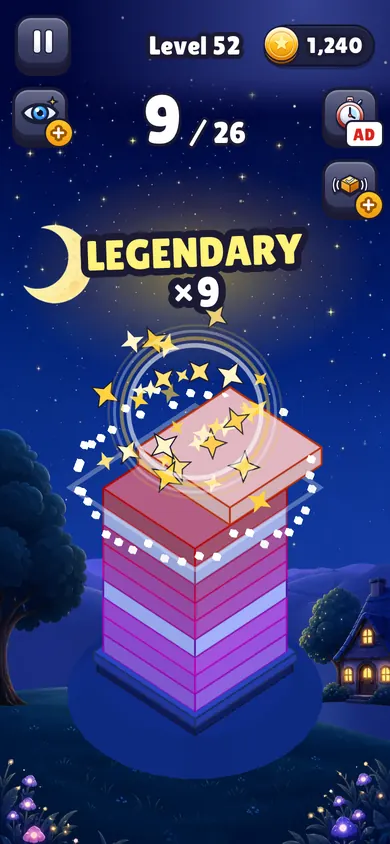 Starry Night: a tower under a crescent moon